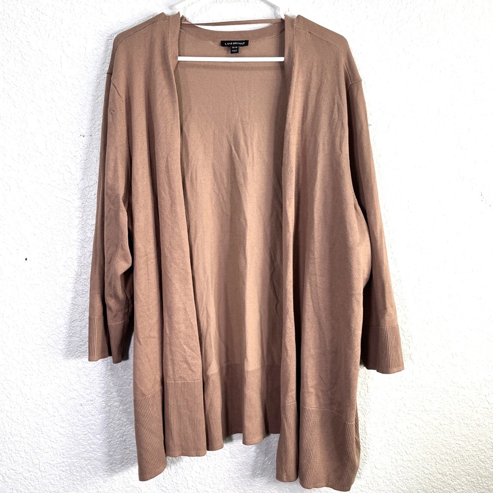 Lane Bryant Open Front Drape‎ Cardigan Women 26/28 Taupe Lightweight Ribbed Knit